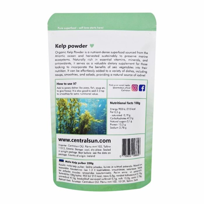 Mahe Kelp pulber - Centralsun - paki tagakülg