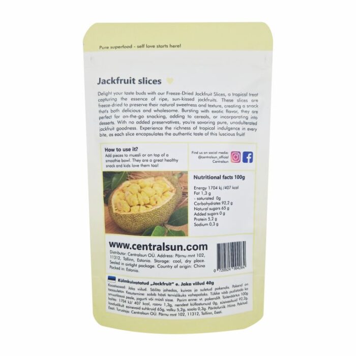 Külmkuivatatud Jackfruit viilud - Centralsun - paki tagakülg