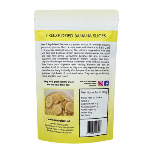 Liofilizuotų bananų griežinėliai, 50 g 2