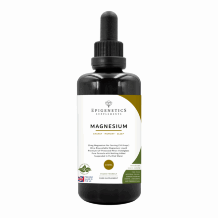 Epigenetics vedel magneesium 100ml – esikülg valges Mironi klaaspudelis | Centralsun