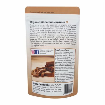 Bio Ceylon Zimt Kapseln 500 mg – 120 Stück | Centralsun back