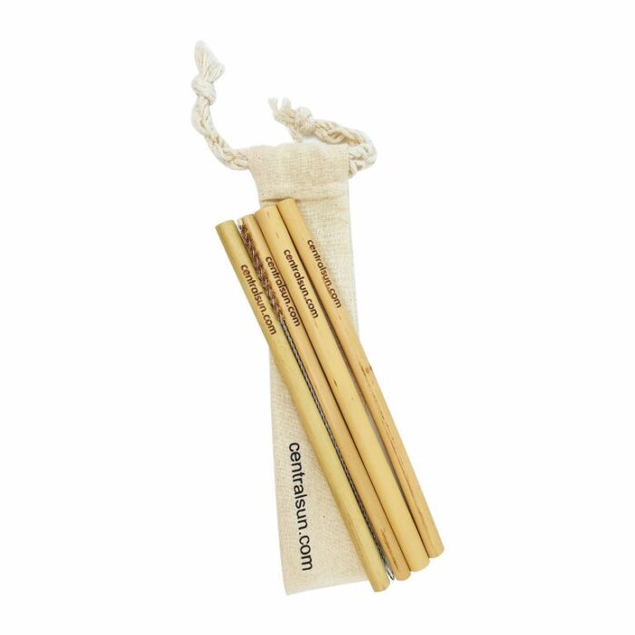 Bambuko šiaudeliai (10 vnt) su šepetėliu ir maišeliu
