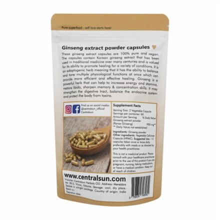 Ginseng-Extrakt Kapseln 500 mg – 120 Stück – Centralsun back
