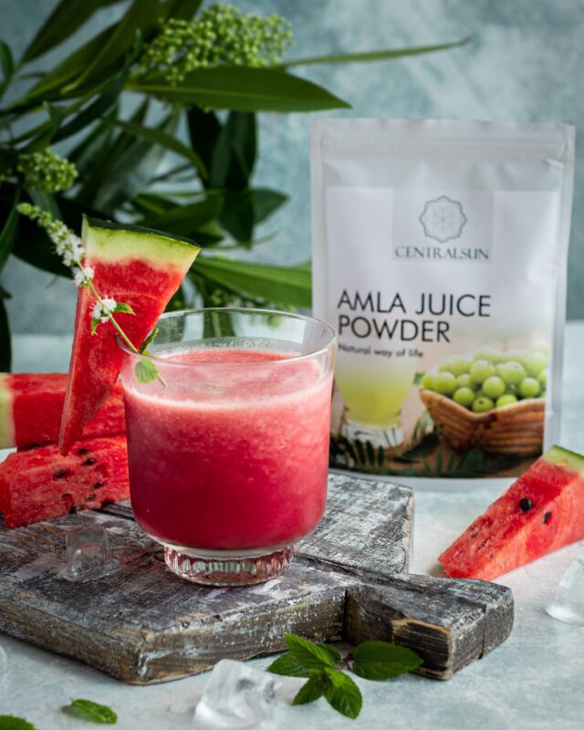 Watermelon juice with freeze-dried Amla juice powder