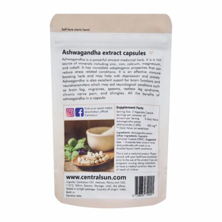 Ashwagandha Extrakt Kapseln 500 mg – 120 Stück | Centralsun back