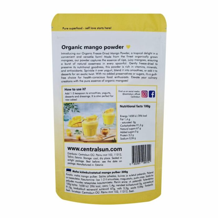 Organisks auksti žāvēts mango pulveris Centralsun 2