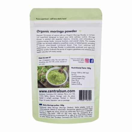 organiskais moringa pulveris centralsun