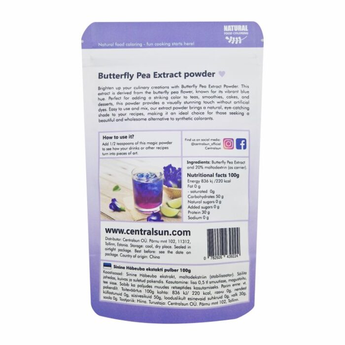 Butterfly Pea ekstrakto milteliai 4:1 Centralsun back