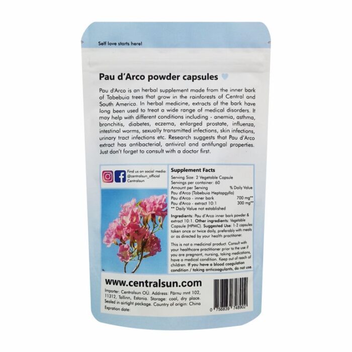 Pau D'Arco Capsules Centralsun back