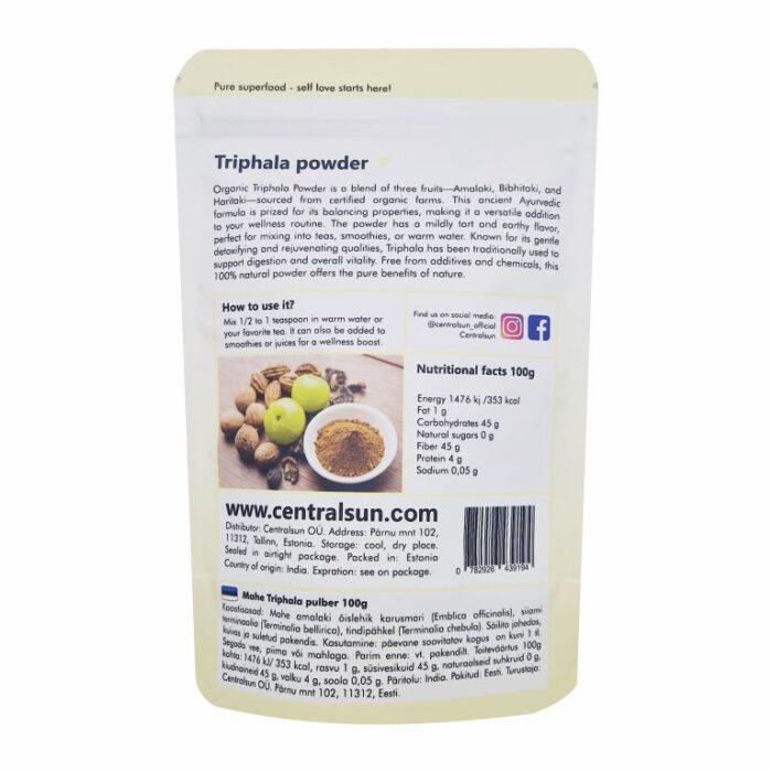 Ekologiški Triphala milteliai – Ajurvedos augalų mišinys | Centralsun front