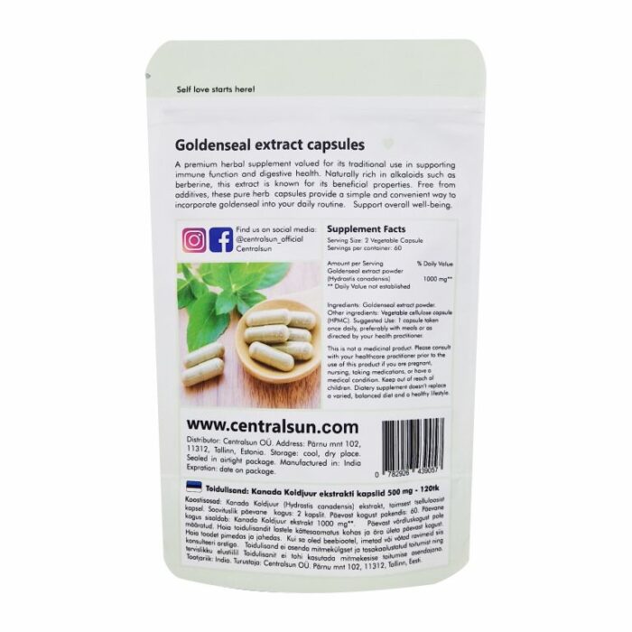 Goldenseal Extract Capsules 500mg – 120 pcs | Centralsun back