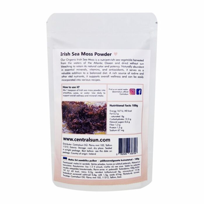Organic Irish Sea Moss Powder – Non-Sunbleached | Centralsun back