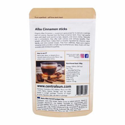 Alba Cinnamon Sticks Centralsun – Back of Package