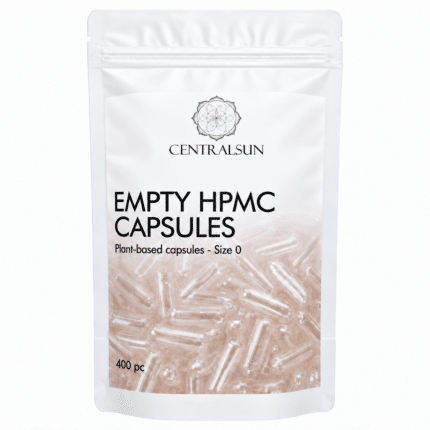 Empty vegan HPMC capsules size 0, 400 pcs pack, front view
