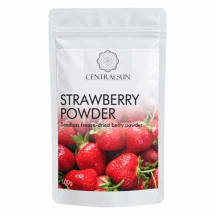 Freeze-dried strawberry powder, seedless, 100 g pack, front view