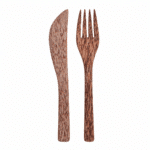 Coconut wood knife and fork, natural brown, set of 1+1